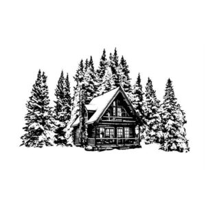 Sweet Poppy: Stampscapes - Snowy Cabin with Trees - Polymer